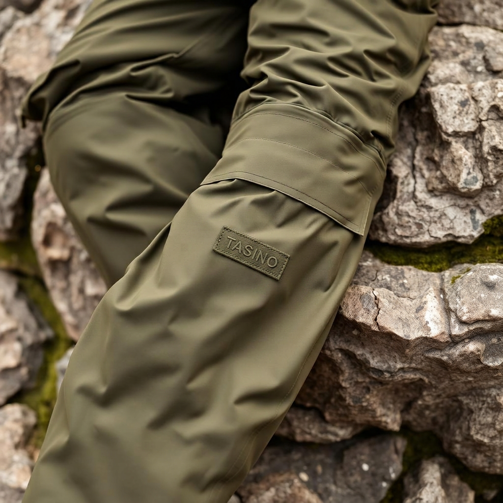 Olive professional hunting trousers on natural stone